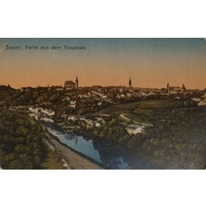 Pocztówka vintage, Czechy, Znaim. Widok na rzekę Thaya
