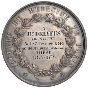 Medals - FRANCE Hippocrates Medal, 1877-1878 Faculty...