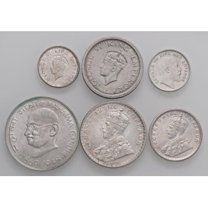 Lots - INDIA Set of 6 silver coins: 1/4 Rupee 1...