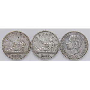 Lots - *ESPAGNE Lot de 3 pièces en argent de 2 pesetas ...