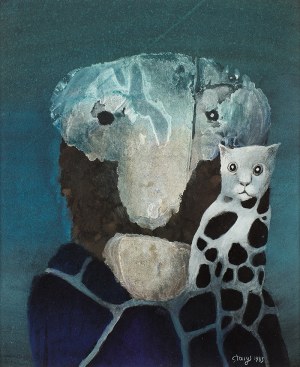 Stasys Eidrigevicius (ur. 1943 Mediniškiai/Litwa), Portret z kotkiem, 1983 r.
