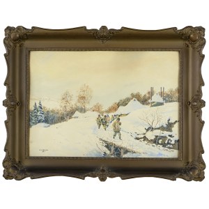 Stanisław KOSIŃSKI, WINTER LANDSCAPE WITH A FROZEN RIVER