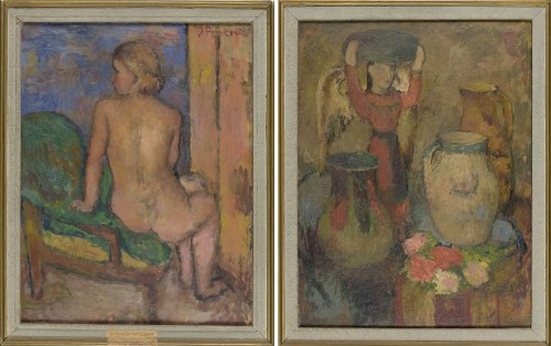 Jerzy FEDKOWICZ (1891-1959), OBRAZ DWUSTRONNY - AKT SIEDZĄCEJ KOBIETY I MARTWA NATURA