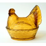 Chicken Glass Candy Dish - Large - Amber - HSG Ząbkowice