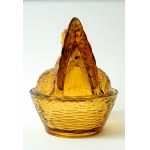 Chicken Glass Candy Dish - Large - Amber - HSG Ząbkowice