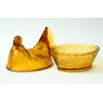 Chicken Glass Candy Dish - Large - Amber - HSG Ząbkowice