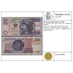 20 zlotych, March 25, 1994