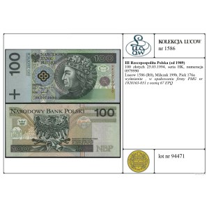 100 zlotych, March 25, 1994