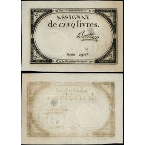 France, assignat de 5 livres (1793)