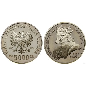 Pologne, 5 000 zlotys, 1989, Varsovie