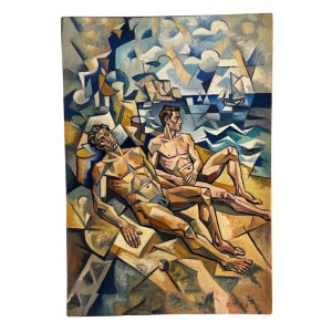 UNIDENTIFIED SIGNATURE, two male figures by the sea
