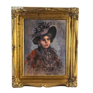 UNIDENTIFIED SIGNATURE, Portrait of a woman with a hat
