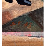 UNIDENTIFIED SIGNATURE, two elegant male figures with an urban landscape