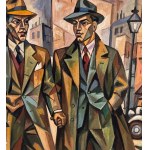 UNIDENTIFIED SIGNATURE, two elegant male figures with an urban landscape
