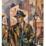 UNIDENTIFIED SIGNATURE, two elegant male figures with an urban landscape