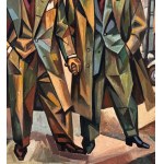 UNIDENTIFIED SIGNATURE, two elegant male figures with an urban landscape