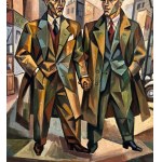 UNIDENTIFIED SIGNATURE, two elegant male figures with an urban landscape