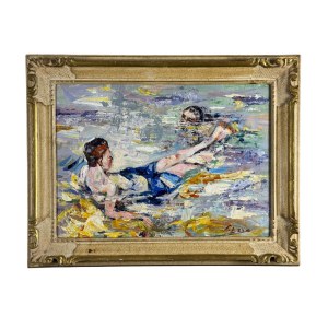 SIGNATURE NON IDENTIFIÉE, personnages au bord de la mer