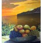 Fortunato Pugliese, Nature morte avec paysage marin au coucher du soleil - Fortunato Pugliese