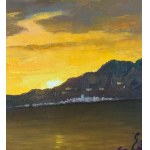 Fortunato Pugliese, Nature morte avec paysage marin au coucher du soleil - Fortunato Pugliese