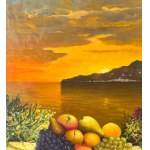 Fortunato Pugliese, Nature morte avec paysage marin au coucher du soleil - Fortunato Pugliese