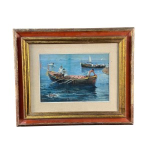 ANONYME, Paysage marin avec des bateaux et des pêcheurs