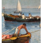 ANONYME, Paysage marin avec des bateaux et des pêcheurs