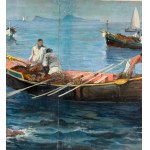ANONYME, Paysage marin avec des bateaux et des pêcheurs