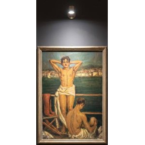 D. Soriano, two figures on the seashore in costume