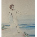 UNBEKANNTE UNTERSCHRIFT, Männlicher Akt am Meer