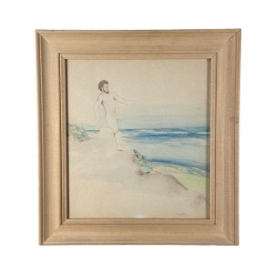 UNBEKANNTE UNTERSCHRIFT, Männlicher Akt am Meer