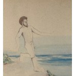 UNBEKANNTE UNTERSCHRIFT, Männlicher Akt am Meer