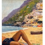 SCUOLA ITALIANA, two figures by the sea