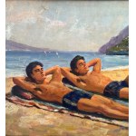 SCUOLA ITALIANA, two figures by the sea
