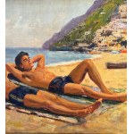 SCUOLA ITALIANA, two figures by the sea