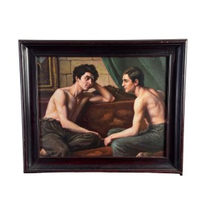 ANONIMO, Two Male Figures Seated on a Sofa, Bare-Chested