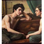 ANONIMO, Two Male Figures Seated on a Sofa, Bare-Chested