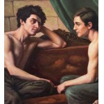 ANONIMO, Two Male Figures Seated on a Sofa, Bare-Chested