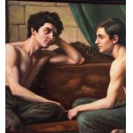 ANONIMO, Two Male Figures Seated on a Sofa, Bare-Chested