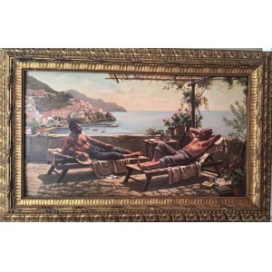 ANONIMO, two figures on a terrace overlooking the Gulf