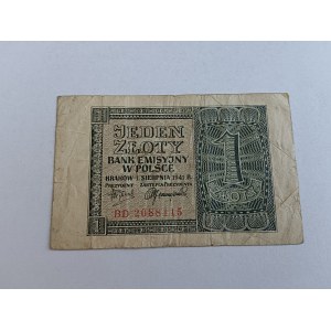 EIN-ZŁOTY-BANKNOTE, KRAKAU, 1. AUGUST 1941, EMISSIONSBANK IN POLEN