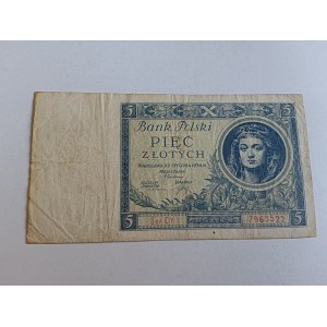 BANKNOT PIĘĆ ZŁOTYCH WARSZAWA 2 STYCZNIA 1930 R. BANK POLSKI
