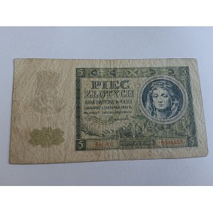 FÜNF-Złoty-Banknote, Krakau, 1. August 1941, Emissionsbank in Polen
