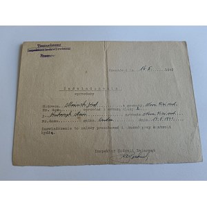 RZESZÓW, NOWA WIEŚ: CERTIFICATE OF SALE, ANIMAL BREEDING INSPECTOR, 1942