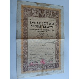 ŚWIADECTWO PRZEMYSŁOWE CZUDEC STRZYŻÓW PIECZĄTKA 1929 R
