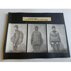 PARACADUTE PTCH-6 CON PARACADUTE DI SOCCORSO DI RISERVA PZS-62, 3 FOTO SULLA SCHEDA TRATTE DA UN VECCHIO ALBUM