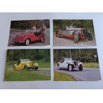 SET OF 7 POSTCARDS: VINTAGE CARS—KAW, MERCEDES, DKW, BMW, FIAT