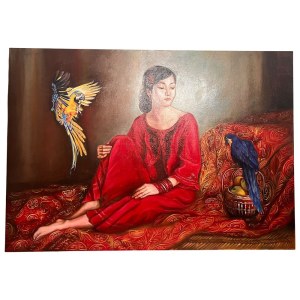 Renata Macchi, Woman with Parrots, oil on canvas, 70 x 100 cm