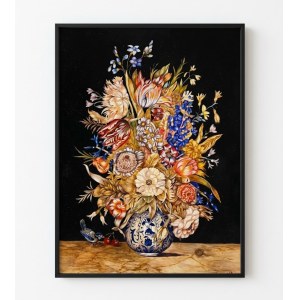 Renata Macchi, Still Life with a Vase of Flowers and a Little Bird, oil on canvas