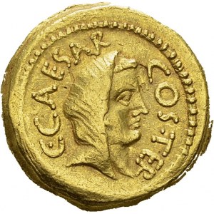 Julius Caesar and A. Hirtius. Aureus 46 BC, Rome. Obv. C CAESAR COS TER...
